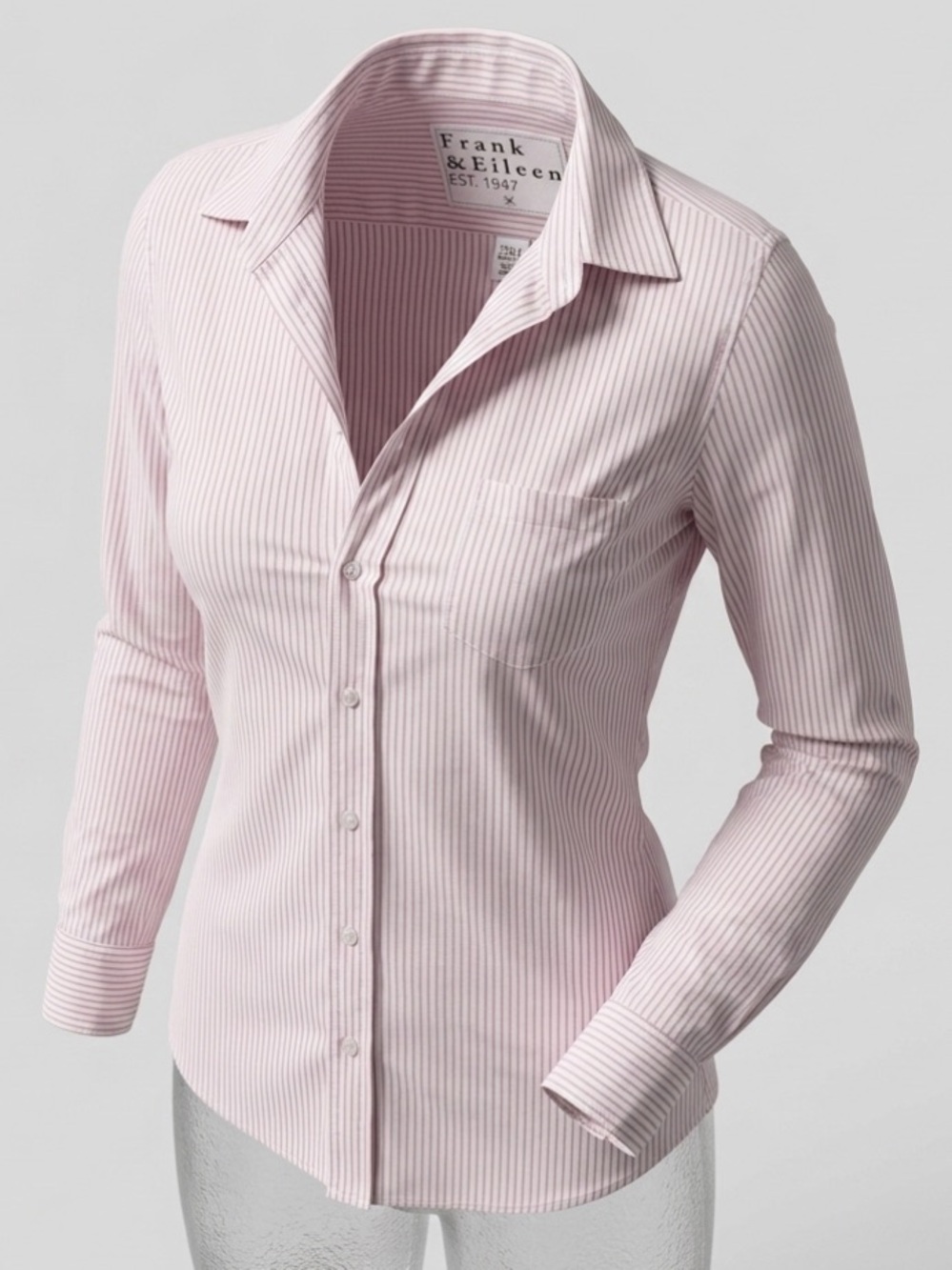 Frank & Eileen Shirley Shirt sz M Pink White Striped Button Down Italian Cotton